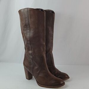 Michael Kors Brown Leather Mid Caf Women's Riding Boots